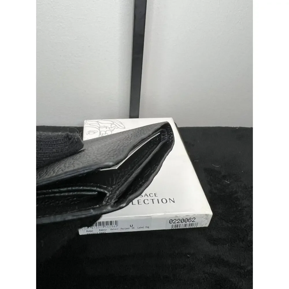 Versace Collection Black Pebbled Leather Bifold Wallet Medusa Auth Box
